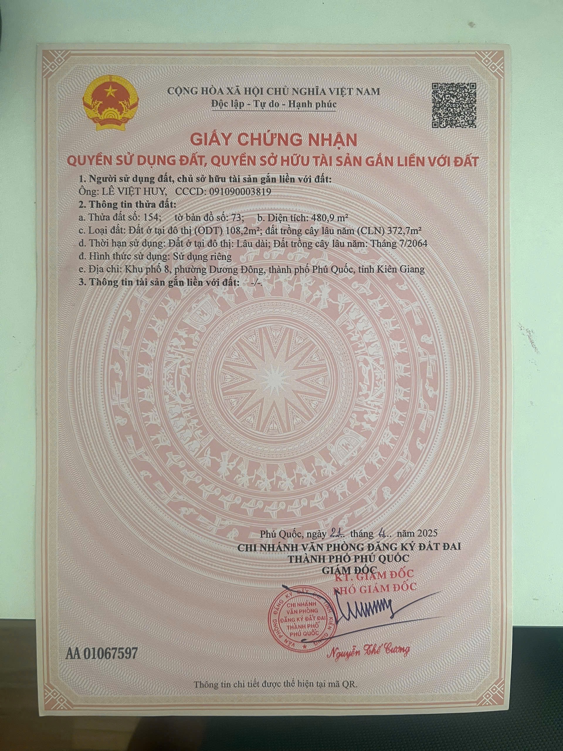 Bán lô đất mặt tiền đường Nguyễn Huệ, tại Dương Đông, Thành phố Phú Quốc